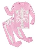 Halloween Glow in The Dark Skeleton Sleepwear Little Girls Long Sleeve Pajamas Kids Pink Cotton Pjs Size 7