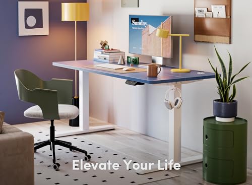 Image of FEZIBO Electric Standing Desk, 55 x 24 Inches Height Adjustable Stand up Desk, Sit Stand Home Office Desk, Computer Desk, Blue
