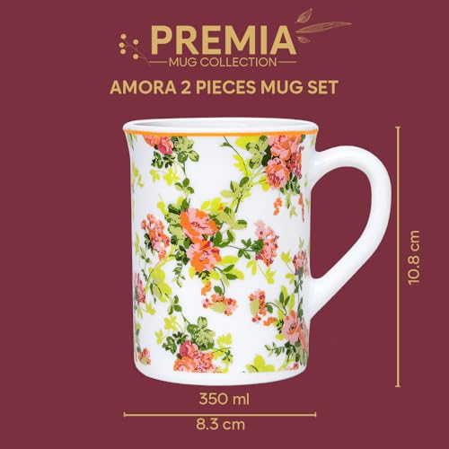 Image of Larah by BOROSIL 350ml x 2pc Opalware Amora Tea /Coffee Mug Set, Microwave & Dishwasher Safe Embossed Design Crockery Ideal for Daily Use & Gifting
