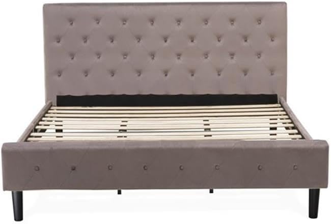 East West Furniture NL14K-1GA07 2 Piece Bedroom Set - King Size Button Tufted Bed - Brown Taupe Velvet Fabric Upholstered Headboard and a Distressed Jacobean Finish Nightstand