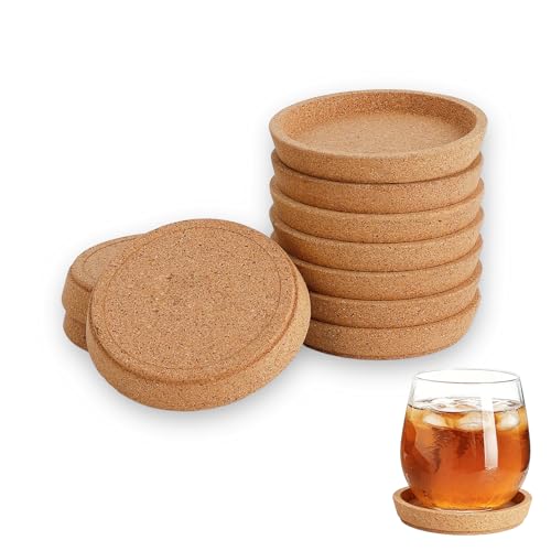 Korkuntersetzer Rund mit Rand Absorbierende & HitzebestäNdige Kork Untersetzer zum Tischoberfläche Schutz Korkuntersetzer Rund 10 cm Durchmesser Untersetzer Kork für die Meisten Tassen (10er Set)