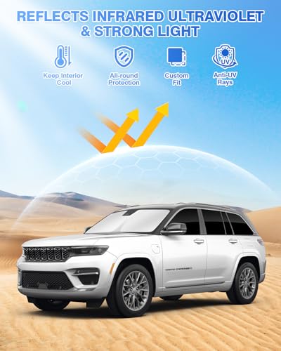 Image of Canvcle Windshield Sun Shade for 2022-2025 2026 Jeep Grand Cherokee Accessories Sunshade Side Rear Window Shade Cover Sun Visor Shield Privacy Protection Keep Vehicle Cool Black 8PCS