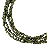 Kathy Bankston Handmade Olive Green Seed Bead Necklace, Thin 1.5mm Single Strand Green Beaded Necklace
