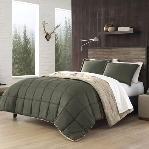 Image of Eddie Bauer - King Comforter Set, Microsuede Bedding with Soft Sherpa Reverse, 3 Piece Bed Set with Matching Pillowcases (Sherwood Green)