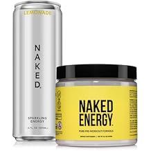 NAKED Energy Unflavored 50 Servings + Sparkling Energy Drinkk - Lemonade - 12oz Cans Pack of 12