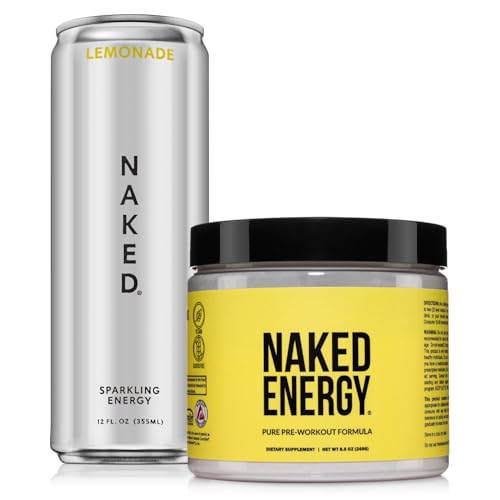 NAKED Energy Unflavored 50 Servings + Sparkling Energy Drinkk - Lemonade - 12oz Cans (Pack of 12)