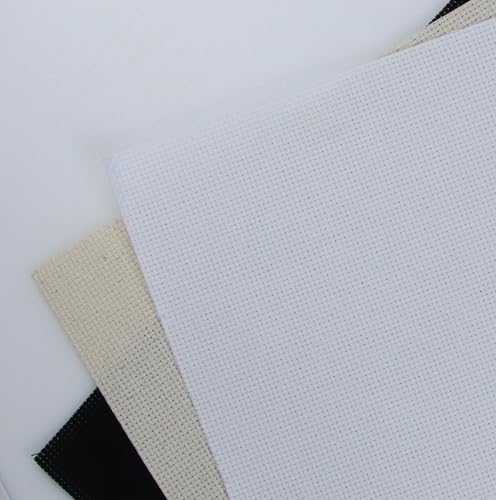 Image of KCS 3 pc of 15 inch x 18 inch(38cmx45cm) Counted Cross Stitch Cotton Aida Cloth Needlework Rolled Fabric Box,14CT,White+Oatmeal+Black