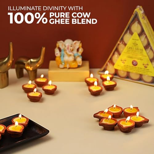 Image of Welburn Veda&Co Pure Cow Ghee Diya 90 pcs for Puja & Diwali Decoration | Upto 50-55 Burn time | Smoke Free | Diyas for Pooja Havans & Religious Rituals,Festivals | Ready to use