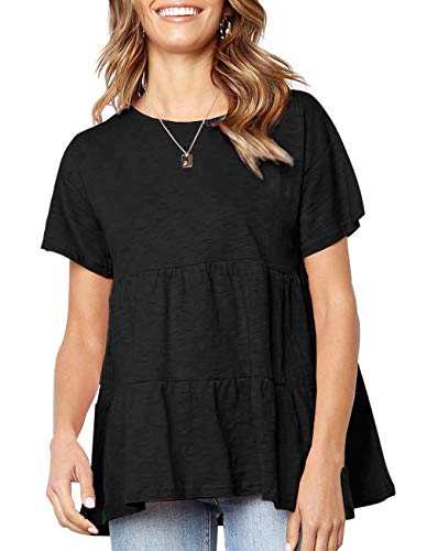 Women's Summer Short Sleeve Loose T Shirt High Low Hem Babydoll Peplum Tops2