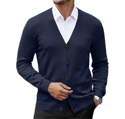Men Slim Fit V-Neck Button Down Knit Cardigan Sweater Casual Soft Long Sleeve Knitwear