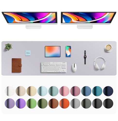 Image of Aothia Faux Leather Desk Mat - Large Mouse Pad, Non-Slip PU Leather Blotter, Waterproof Writing Surface for Office and Home (Smoky Lavender, 63 inch x 17 inch)