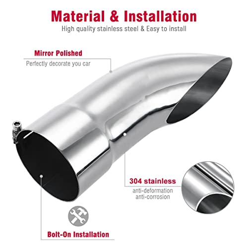 Upower Diesel Exhaust Tip 5" Inlet/Outlet 16" Long Turn Down Exhaust Tip 304 Stainless Steel Bolt-On 5 Inch Turn Down Tail Pipe Tips #TOP4