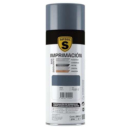 SPSIL Pintura Imprimación en Spray Gris 200ml - Mejora la Adherencia de la pintura - Aplicación fácil y precisa - Secado Rápido