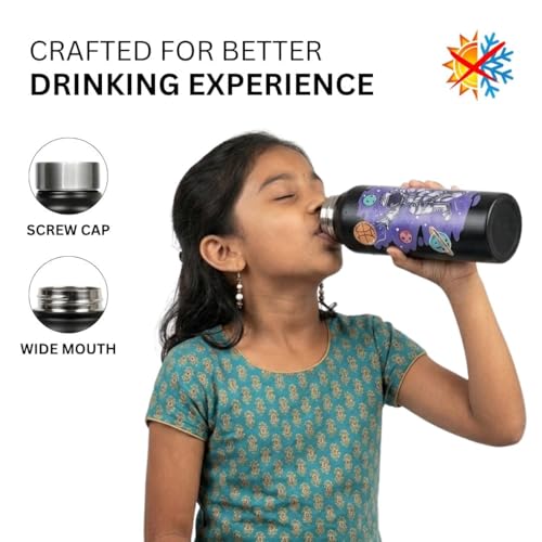 Image of VOIK Stainless Steel Printed Water Bottle 1000ml with UV Astronaut Print | Leakproof Water Bottle for Kids, Office, School, Gym, Sports & Travel | BPA Free, Rust Resistant, Reusable