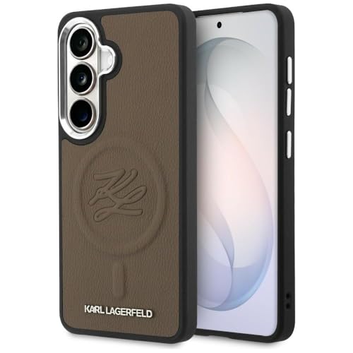 CG MOBILE Karl Lagerfeld Coque de protection avec initiales annulaires en relief compatible avec MagSafe pour Samsung Galaxy S26 Plus (marron)