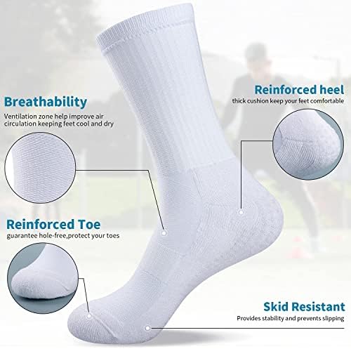 TANSTC Grip Football Socks, 3 Pairs Anti-Slip Sports Socks for Men Women Cushion Comfortable Socks with Anti-Blister Rubber Pads for Basketball Rugby Running Yoga Walking Hiking
