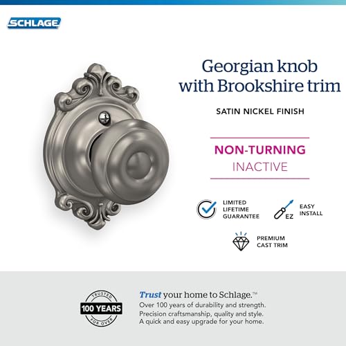 Image of SCHLAGE Lock Company SCHLAGE Knob with SCHLAGE Trim Non-Turning Lock, Satin Nickel (F170 GEO 619 BRK)
