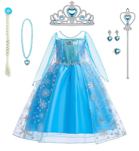 [Qichenk] ドレス 子供 コスプレ プリンセス ドレス ハロウィン ワンピース 女の子 クリスマスサプライズ コスチューム 子供 お姫様ドレス 誕生日 パーティー 七五三祝い 撮影 文化祭 blue 120