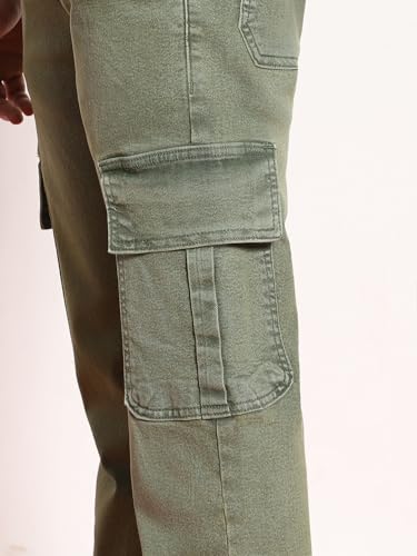 Image of Urbano Fashion Men's Regular Fit Washed Cargo Jeans with 6 Pockets Stretchable