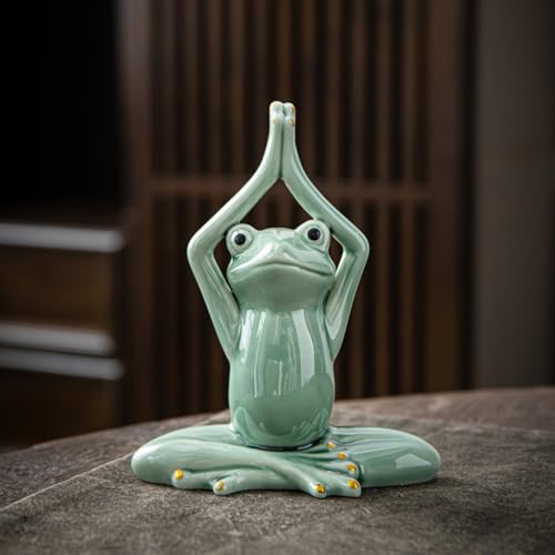 Yarteim Meditation Yoga Frosch Figur Gartendeko für Draußen,Teich Deko Frösche Figuren,Keramik Frösche Statue Zen Deko,Froschfigur Gartenfiguren,Lustige Geschenke für Frauen/Mädchen Home Dekoration