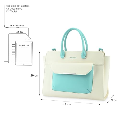 Image of Fastrack Chic Carry-All Laptop Tote | Faux-Leather Women's Handbags |15 inch Laptop Tote for Workwear and College, White