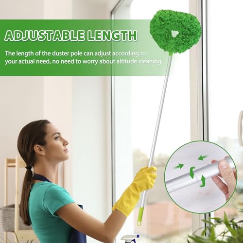 Image of Ceiling Fan Cleaner Duster High Ceiling Extended Fan Blade Cleaner from 13 to 50 Inch Reusable Microfiber Ceiling Fan Duster with Extension Handle for Furniture Bookshelves Wall Door (Green)
