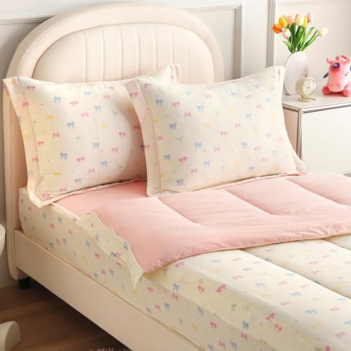 Gusuhome ensemble housse fermeture éclair lit complet filles nœud coloré