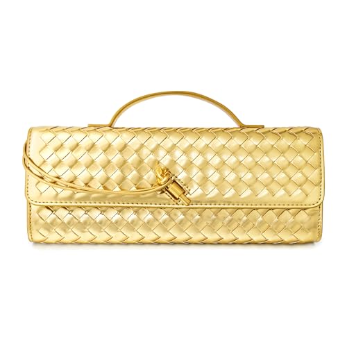 Image of Joryin Woven Purse for Women Evening Clutch Woven Leather Handbags Crossbody Bag Purse Formal Evening Bag, Vegan Leather