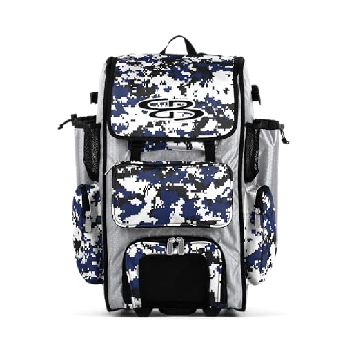 Boombah Superpack Hybrid Rolling Bat Bag - Wheeled & Backpack Version - Digtial Camo White/Royal Blue