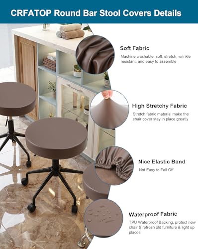 Image of CRFATOP 2 Pack Waterproof Bar Stool Covers Round Seat Slipcover,L,Coffee