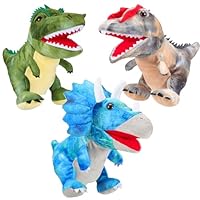 Silipull 3 Pieces Dinosaur Hand Puppets 12 Inch Plush Stuffed Animals Puppet Dinosaur Soft Toys for Animal Storytelling, Teaching, Preschool, Role Play (Tyrannosaurus, Triceratops, Dilophosaurus)