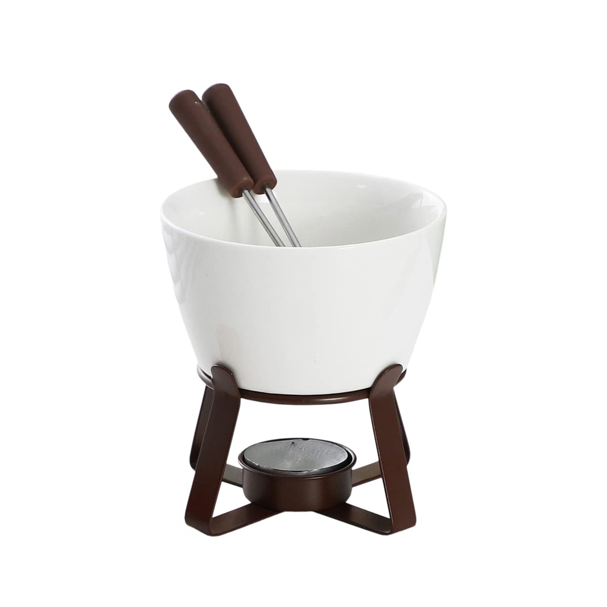 Sizikato Porcelain Chocolate Fondue Set with 2 Fruit Fork, 10 Oz