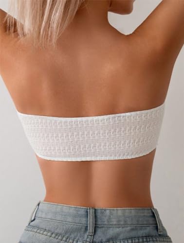 Women's Bathing Suit Knot Front Frill Trim Bandeau Swimsuit Bikini Top2