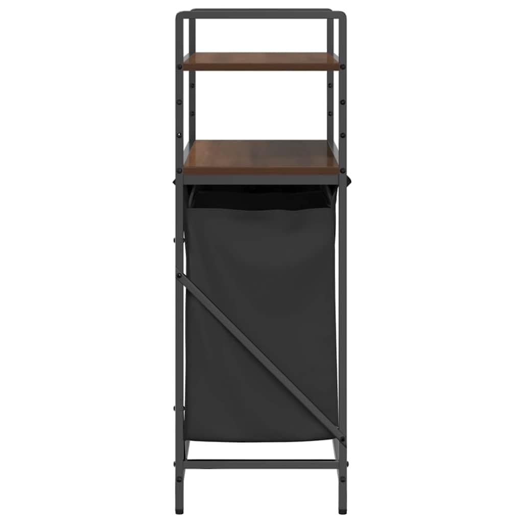 Kosz na pranie, 2 przegródki, dąb brązowy z organizerem na pranie, rama stalowa 67 x 33 x 97 cm, wysuwane worki na pranie, półki do łazienki i pralni, porządek
