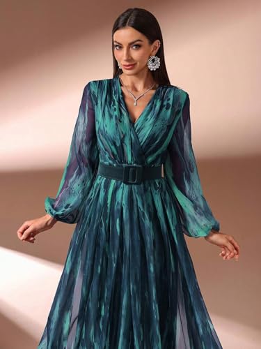 Image of TOLEEN Summer Casual Dresses for Women 2024 Spring Fashion Boho V Neck Long Sleeve Ruffle Floral Print Elegant Maxi Dress