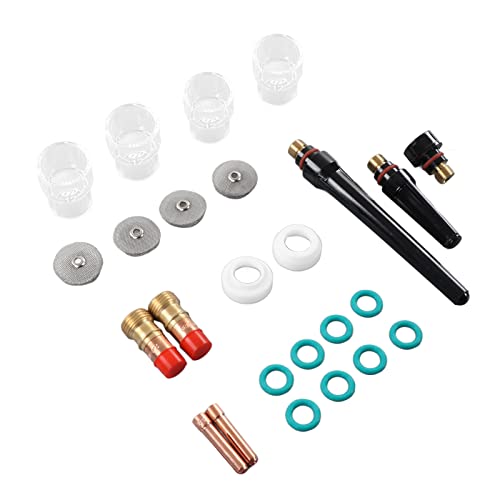 25Pcs Welding Accessories Kit Tig Welding Glass Cup Collet Body Gas Lens O Back Set for WP17 Welding Collet BodyCollet Body Gas Lens KitCollet Body Gas Lens O RingWelding Back