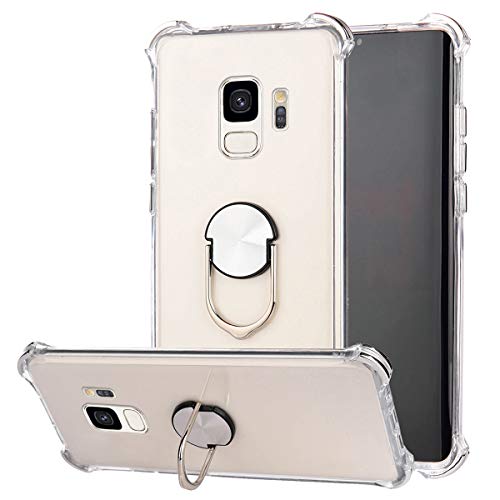 Robinsoni Case Compatible with Samsung Galaxy S9 Cover Silicone TPU Case Transparent Four-corner Airbag Drop-proof Case with Ring Clear Kickstand Cover Ultra Thin Bumper Shockproof Ring Case Silver