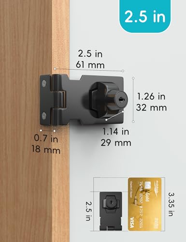 Image of 2.5 Inch Keyed Hasp Lock for Cabinets & Small Doors, Twist Knob Design, Heavy Duty Zinc Alloy with Chrome-Plated Iron, Includes Keys & Screws - Black, 3 Pack