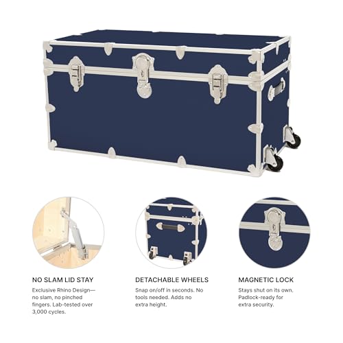 Image of Rhino Trunk & Case Classic XXL Home Storage & College Trunk With Wheels - 36 inchx18 inchx18 inch, Seats 1500+ lbs, Soft-Close Lid. USA Made Secure Dorm Furniture, Organization, Steamer Style Blanket Chest