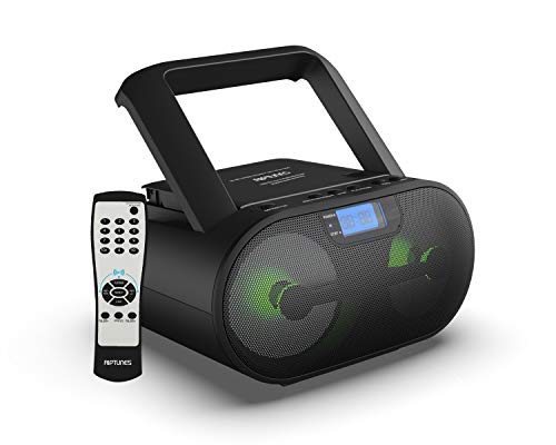 Riptunes CD Player Bluetooth Boombox AM/FM Portable Radio, Digital LCD MP3/CD, USB, mSD, Aux, Headphone Jack Stereo Sound System with Enhanced Bass, LCD Display with Remote, Black