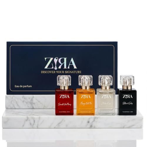 Image of ZIRA Perfume Gift Box - 4 Signature EDP Collection, Long-Lasting Fruity, Floral, Woody & Spicy Perfumes for Men & Women, Premium Travel-Friendly Fragrance Set (30ml Each)