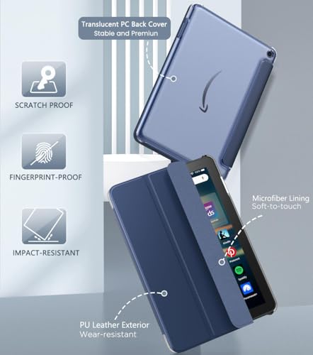 Moko Case Fits All-New Amazon Fire Hd 8 & 8 Plus Tablet (12/10Th Gen, 2024/2022/2020)8",PU Leather Trifold Stand Cover With Translucent Frosted Backshell With Auto Wake/Sleep Function, Dark Blue - 3