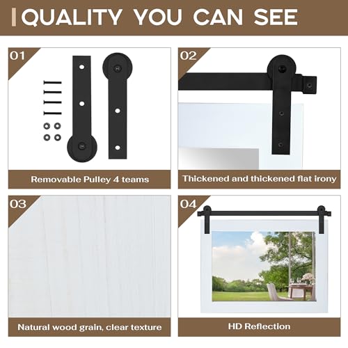 Image of COGOOD Farmhouse Barn Door Mirror - 41 inch x 26 inch Rustic Wood Framed Mirror for Bathroom, Living Room, Entryway Wall Decor (Pure White)