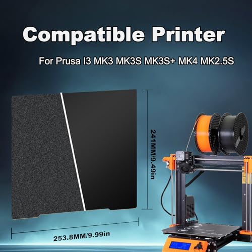 Image of 254x241mm Black Build Plate for Prusa i3 MK3S /MK4 /MK2 /MK3 /MK3S /MK4S /MK3S+ / MK2.5S, Double Sided Textured PEI+Smooth PEI Flexible Spring Steel Platform Heated Printing Bed for 3D Printer