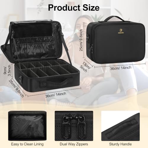 Image of Relavel Travel Makeup Train Case Cosmetic Case Organizer Portable Artist Storage Bag with Adjustable Dividers for Cosmetics Makeup Brushes Toiletry Jewelry Digital Accessories