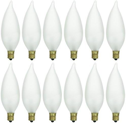 12 Pack of Sterl Lighting CA32 Candle Tip Flame Shaped Light Bulbs - 40W, 120V, 4.01In, 360Lm, 2700K Warm White - E12 Candelabra Screw Base - Dimmable and Decorative Frosted Chandelier Lighting