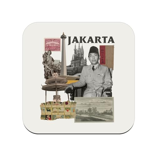 sous Verre en Bois - Jakarta Collage Indonésie Voyage Carte Postale - 1 unité (95 x 95 mm)