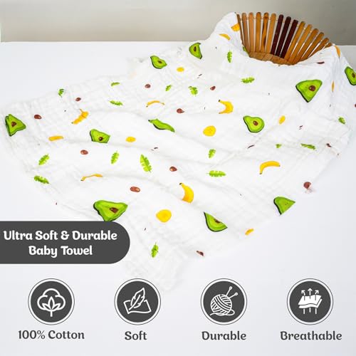 Image of Muslin Bath Towel for Babies - 6 Layer Premium Cotton, Super Soft, Breathable & Highly Absorbent, Gentle on Sensitive Skin for Kids Boys and Girls (105 * 50 CM, Avocado)