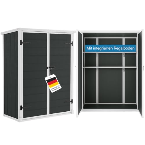 STEELSØN Novara Gerätehaus – Geräteschuppen mit Pultdach – Gartenhaus 170x68,5x134 cm (HxTxB) – Gartenschuppen aus Kunststoff Anthrazit – Gartenhütte mit 2 Fächern – Gerätehütte rostfrei – Schuppen