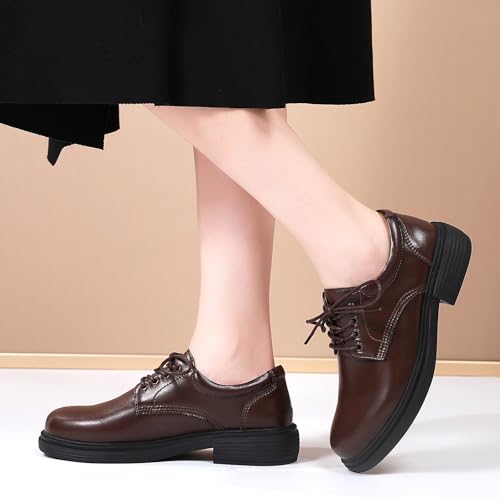 Image of OKJ Oxford Shoes for Women, Black Womens Oxford Shoes Leather Platform Women's Oxfords Comfortable Dressy Slip On, Lace Up Loafers Casual Work Business Dress Office Oxfords Shoes